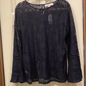 Navy lacy top with bell sleeves